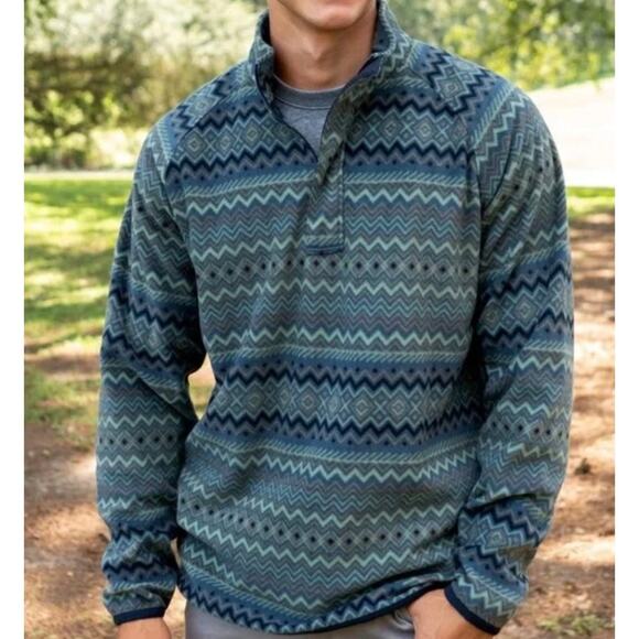 Southern Marsh Marrakesh Stripe Men's Small Blue Green Pullover Fleece Sweater - Picture 1 of 7